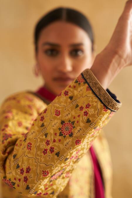Buy Taisha Multi Color Taffeta Embroidery Round Neck Hand Woven Tifli Brocade Bomber Jacket Online at Aza Fashions Buy_Taisha_Multi Color Taffeta Embroidery Round Neck Hand Woven Tifli Brocade Bomber Jacket _Online_at_Aza_Fashions
