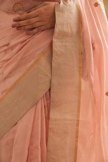 Taisha_Pink Tissue, Satin, Pashmina, Silk Woven Tree Of Life Pattern Saree With Blouse _Online_at_Aza_Fashions