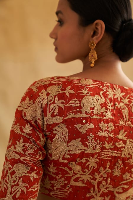 Buy_Taisha_Multi Color , Organza Zari, Sequins, Woven Lehenga And Blouse Set _Online_at_Aza_Fashions