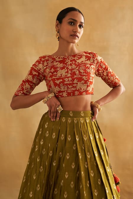 Buy Taisha Red Silk Organza Embroidery Boat Neck Hand Pure Blouse Online at Aza Fashions Buy_Taisha_Red Silk Organza Embroidery Boat Neck Hand Pure Blouse _Online_at_Aza_Fashions