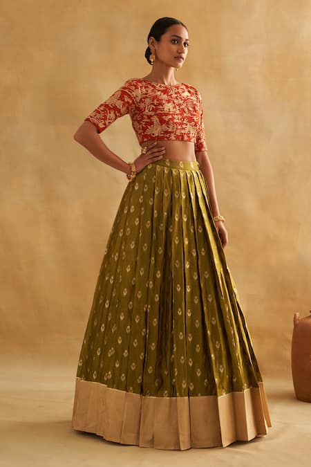 Taisha_Multi Color , Organza Zari, Sequins, Woven Lehenga And Blouse Set _at_Aza_Fashions