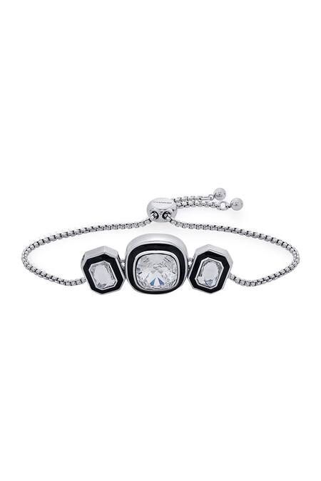 Isharya_White Crystals And Enamelled Bougie Bezel Bracelet_Online_at_Aza_Fashions
