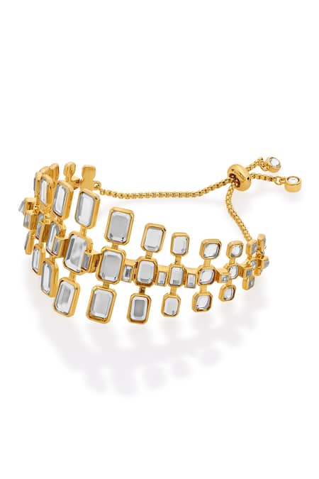 Isharya_Gold Plated Mirror Shiza Embellished Bracelet _Online_at_Aza_Fashions