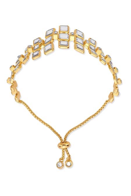 Buy_Isharya_Gold Plated Mirror Shiza Embellished Bracelet _Online_at_Aza_Fashions