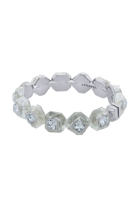 Isharya_White Crystals And Resin Bougie Infinity Cut Work Bangle_Online_at_Aza_Fashions