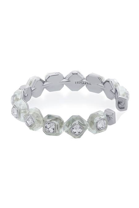 Buy_Isharya_White Crystals And Resin Bougie Infinity Cut Work Bangle_Online_at_Aza_Fashions