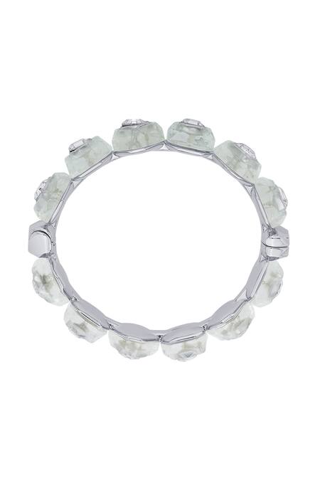 Shop_Isharya_White Crystals And Resin Bougie Infinity Cut Work Bangle_Online_at_Aza_Fashions