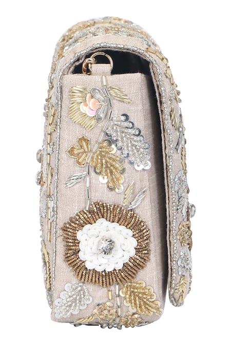 Fuchsia by aashaka mehta_Gold Sequins, Beads, Cut Work Bageecha Silk Embroidered Clutch _Online_at_Aza_Fashions