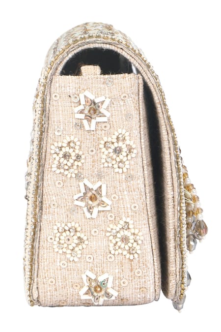 Fuchsia by aashaka mehta_Gold Embroidery, Sequins Sunrise Silk Clutch _Online_at_Aza_Fashions