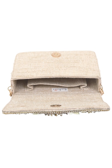 Shop_Fuchsia by aashaka mehta_Gold Embroidery, Sequins Sunrise Silk Clutch _Online_at_Aza_Fashions