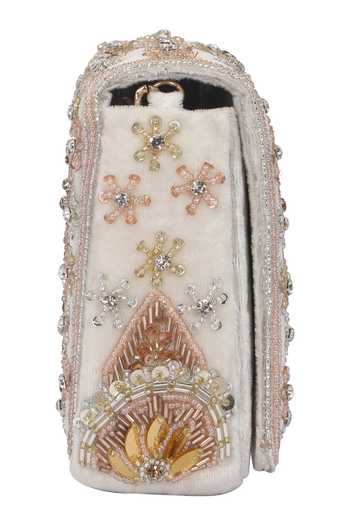 Fuchsia by aashaka mehta_White Embroidery, Sequins Star Is Born Clutch _Online_at_Aza_Fashions