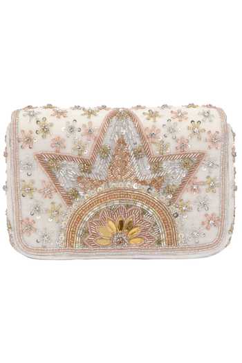 Buy_Fuchsia by aashaka mehta_White Embroidery, Sequins Star Is Born Clutch _Online_at_Aza_Fashions