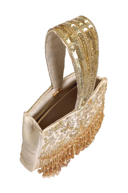 Shop_Fuchsia by aashaka mehta_Gold Embroidery, Sequins Floral Clutch _Online_at_Aza_Fashions