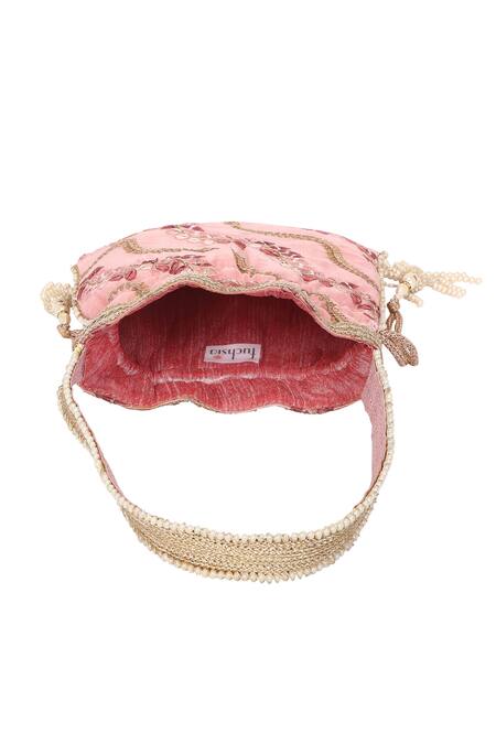 Shop_Fuchsia by aashaka mehta_Pink Embroidery, Sequins Dreams Silk Potli Bag _Online_at_Aza_Fashions