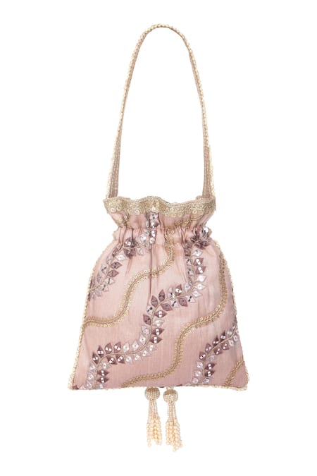 Buy_Fuchsia by aashaka mehta_Purple Embroidery, Sequins Silk Potli Bag _Online_at_Aza_Fashions