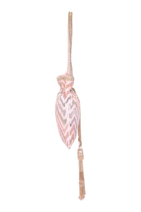 Fuchsia by aashaka mehta_Pink Sequins, Embroidery Destiny Silk Potli Bag _Online_at_Aza_Fashions