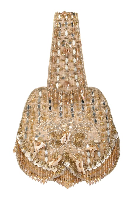 Buy_Fuchsia by aashaka mehta_Gold Zari, Beads, Stones Crystal Embroidered Potli Bag _Online_at_Aza_Fashions