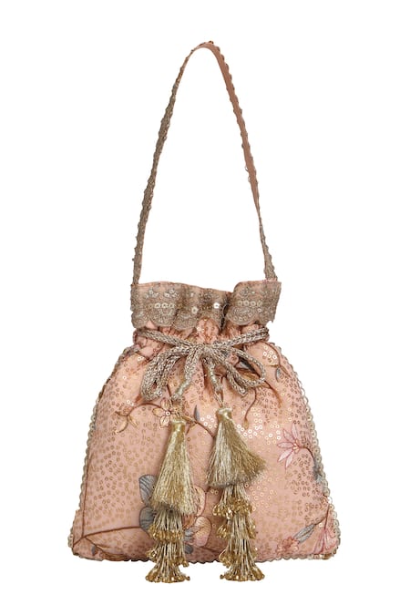 Shop_Fuchsia by aashaka mehta_Peach Sequins Dreams Embellished Potli Bag _Online_at_Aza_Fashions