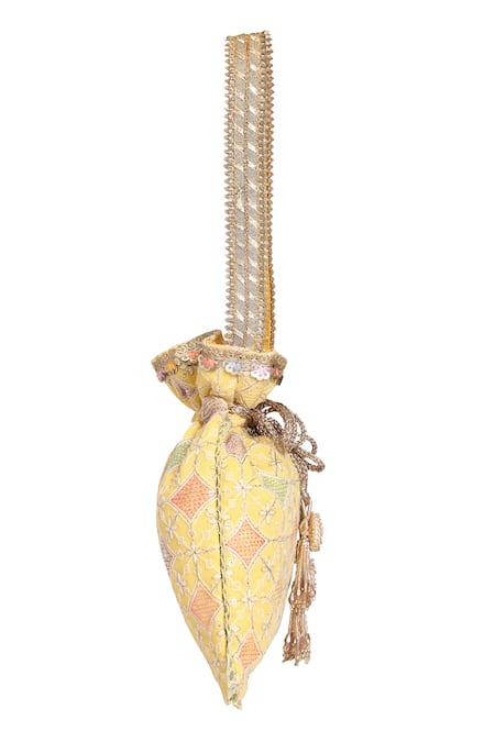 Fuchsia by aashaka mehta_Yellow Embroidery, Sequins Thread Potli Bag _Online_at_Aza_Fashions