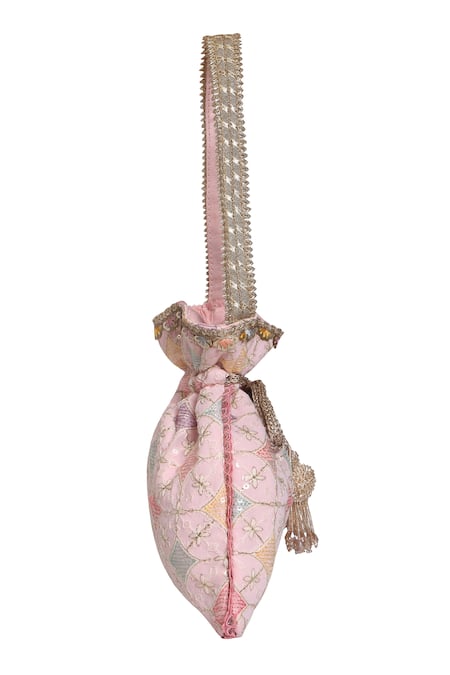 Fuchsia by aashaka mehta_Pink Embroidery, Sequins Silk Thread Potli Bag _Online_at_Aza_Fashions