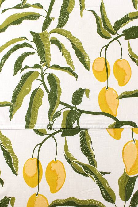 House This_Yellow Cotton Printed Rasaal Bedcover_Online_at_Aza_Fashions