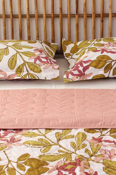 House This_Pink Cotton Printed Senjana Bedcover_Online_at_Aza_Fashions