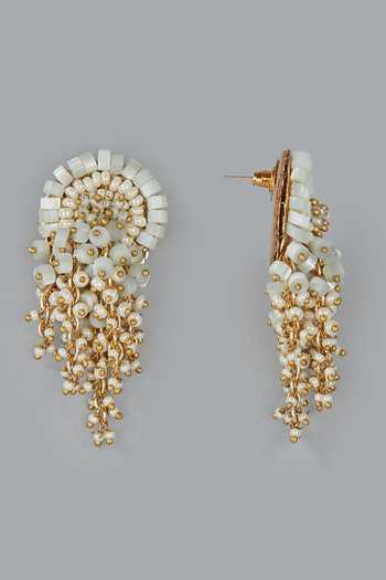 Shop_House Of D"Oro_Green Semi Precious Stone Quinlynn Embellished Earrings_Online_at_Aza_Fashions