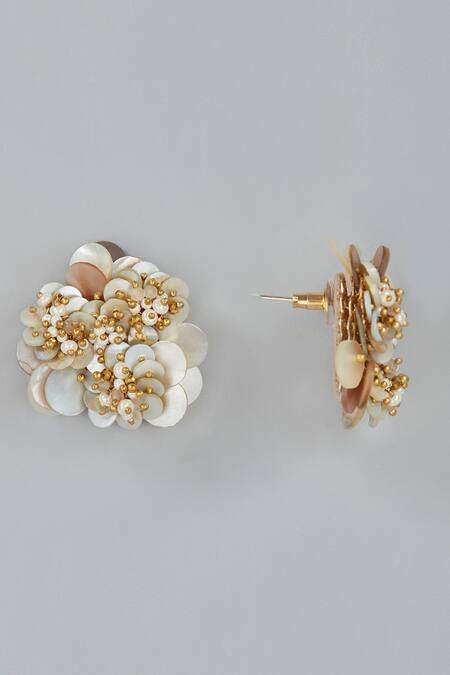 Shop_House Of D"Oro_White Semi Precious Stone Elora Embellished Earrings_Online_at_Aza_Fashions