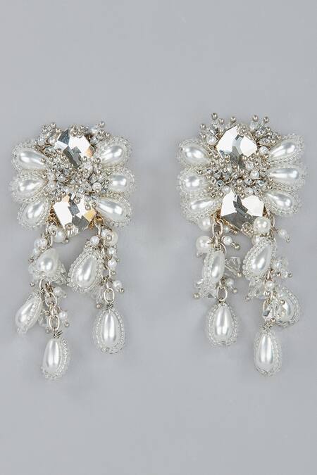 Buy_House Of D"Oro_Grey Pearls Jolena Mother Of Embellished Earrings_Online_at_Aza_Fashions