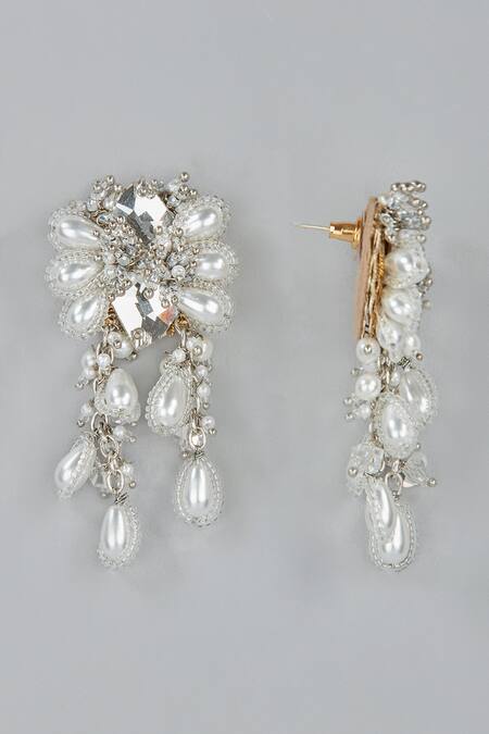Shop_House Of D"Oro_Grey Pearls Jolena Mother Of Embellished Earrings_Online_at_Aza_Fashions