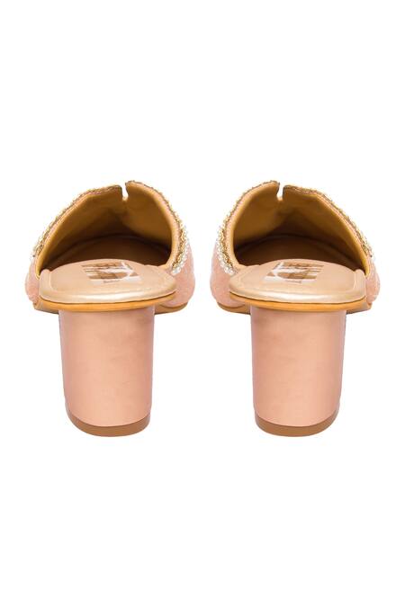 Buy_Kkarma Accessories_Pink Embroidery Bela Mule Block Heels _Online_at_Aza_Fashions