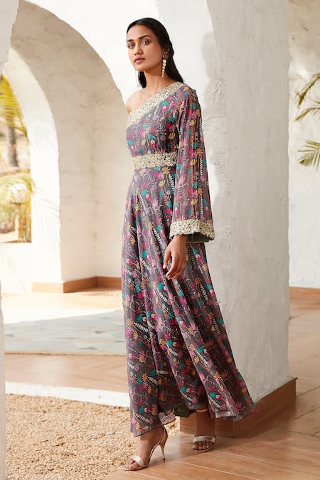 Buy Basanti - Kapde Aur Koffee Grey Georgette Embroidery Asymmetric Floral Bloom Print Jumpsuit Online at Aza Fashions Buy_Basanti - Kapde Aur Koffee_Grey Georgette Embroidery Asymmetric Floral Bloom Print Jumpsuit_Online_at_Aza_Fashions