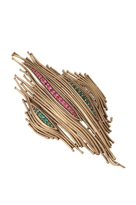 Cosa Nostraa Gold Stones Triveni Sangam Brooch Online at Aza Fashions Cosa Nostraa_Gold Stones Triveni Sangam Brooch _Online_at_Aza_Fashions