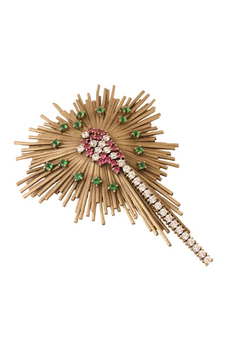 Cosa Nostraa Gold Stones Spring Bloom Brooch Online at Aza Fashions Cosa Nostraa_Gold Stones Spring Bloom Brooch _Online_at_Aza_Fashions