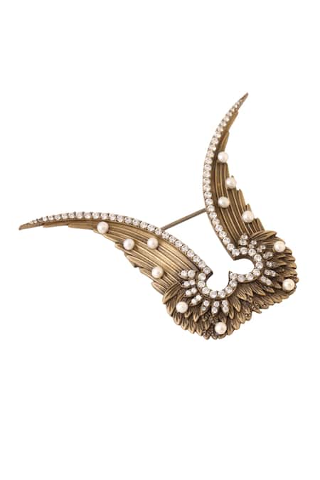 Cosa Nostraa Gold Stones, Pearls Studded Garuda Brooch Online at Aza Fashions Cosa Nostraa_Gold Stones, Pearls Studded Garuda Brooch _Online_at_Aza_Fashions