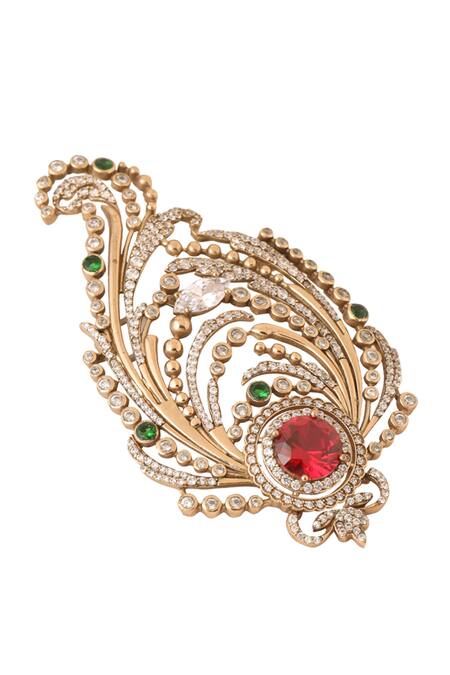 Cosa Nostraa_Gold Stones Paisley Brooch _Online_at_Aza_Fashions