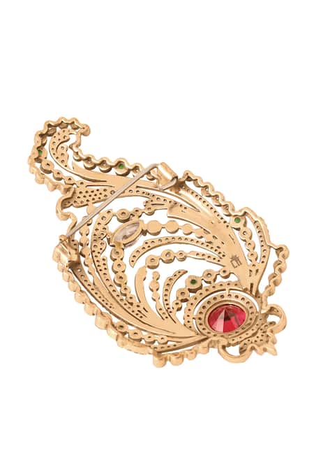 Buy_Cosa Nostraa_Gold Stones Paisley Brooch _Online_at_Aza_Fashions