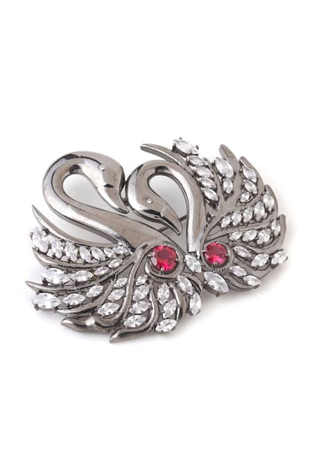Buy Cosa Nostraa Black Stones Twin Swan Brooch Online at Aza Fashions Buy_Cosa Nostraa_Black Stones Twin Swan Brooch _Online_at_Aza_Fashions