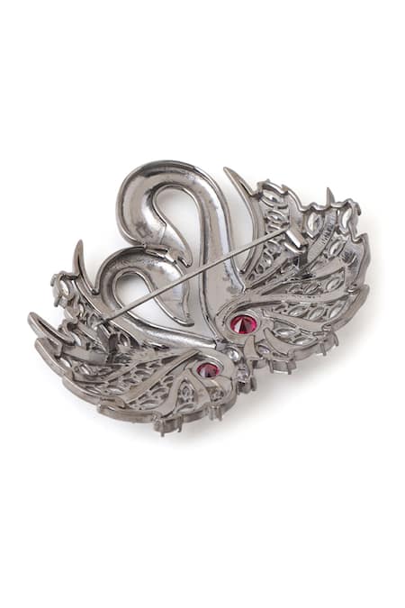 Shop Cosa Nostraa Black Stones Twin Swan Brooch Online at Aza Fashions Shop_Cosa Nostraa_Black Stones Twin Swan Brooch _Online_at_Aza_Fashions