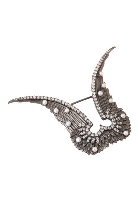 Cosa Nostraa Black Stones Inverted Garuda Brooch Online at Aza Fashions Cosa Nostraa_Black Stones Inverted Garuda Brooch _Online_at_Aza_Fashions