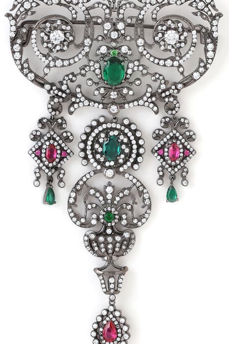 Cosa Nostraa Black Stones Embellished Brooch Online at Aza Fashions Cosa Nostraa_Black Stones Embellished Brooch _Online_at_Aza_Fashions