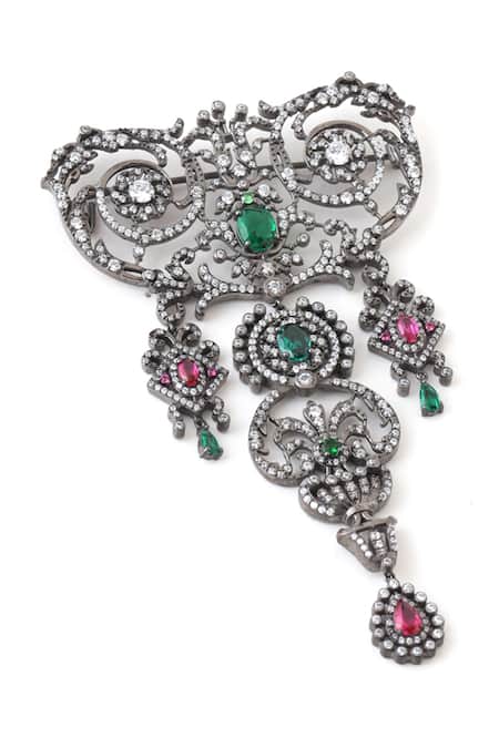 Buy Cosa Nostraa Black Stones Embellished Brooch Online at Aza Fashions Buy_Cosa Nostraa_Black Stones Embellished Brooch _Online_at_Aza_Fashions