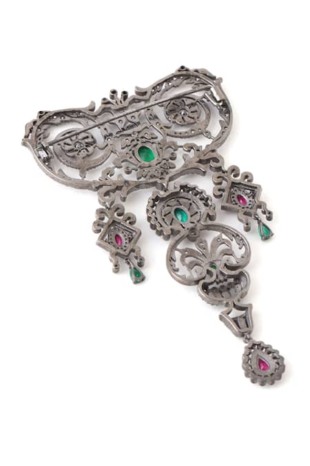 Shop Cosa Nostraa Black Stones Embellished Brooch Online at Aza Fashions Shop_Cosa Nostraa_Black Stones Embellished Brooch _Online_at_Aza_Fashions