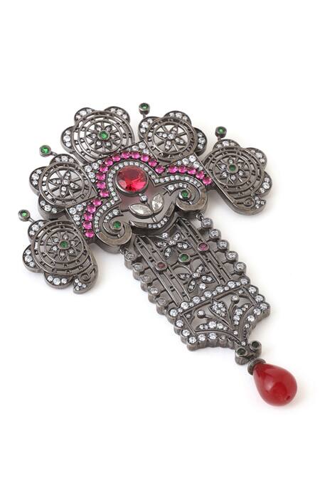 Cosa Nostraa_Black Stones Victorian Themed Brooch _Online_at_Aza_Fashions