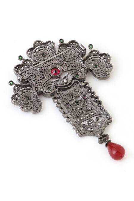 Buy_Cosa Nostraa_Black Stones Victorian Themed Brooch _Online_at_Aza_Fashions