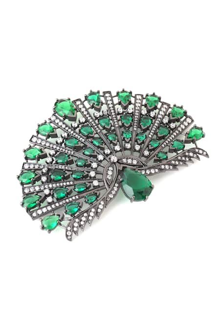 Cosa Nostraa Black Stones Mayur Pankh Brooch Online at Aza Fashions Cosa Nostraa_Black Stones Mayur Pankh Brooch _Online_at_Aza_Fashions