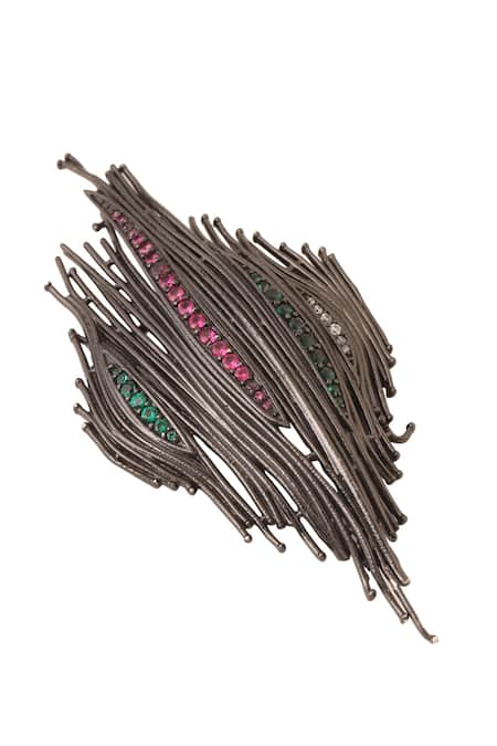 Cosa Nostraa Black Stones Triveni Sangam Studded Brooch Online at Aza Fashions Cosa Nostraa_Black Stones Triveni Sangam Studded Brooch _Online_at_Aza_Fashions