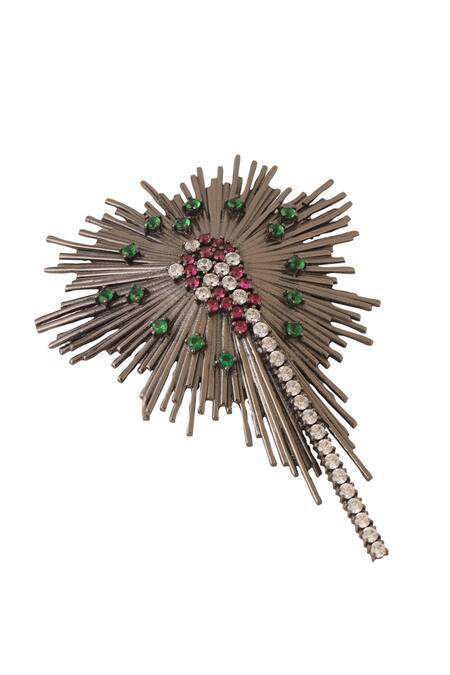 Cosa Nostraa Black Stones Spring Bloom Studded Brooch Online at Aza Fashions Cosa Nostraa_Black Stones Spring Bloom Studded Brooch _Online_at_Aza_Fashions