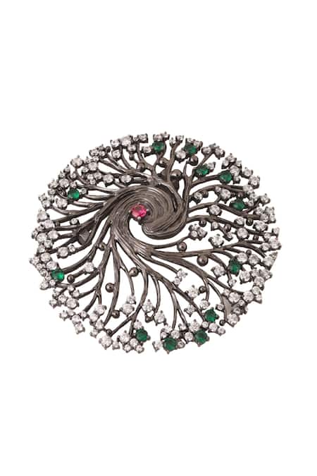 Cosa Nostraa Black Stones Tree Of Life Studded Brooch Online at Aza Fashions Cosa Nostraa_Black Stones Tree Of Life Studded Brooch _Online_at_Aza_Fashions