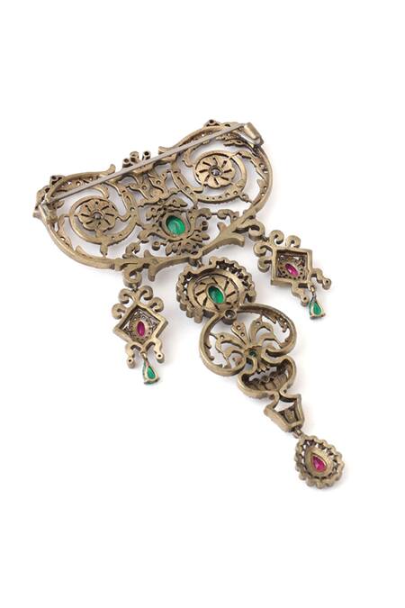 Shop Cosa Nostraa Gold Stones Embellished Brooch Online at Aza Fashions Shop_Cosa Nostraa_Gold Stones Embellished Brooch _Online_at_Aza_Fashions